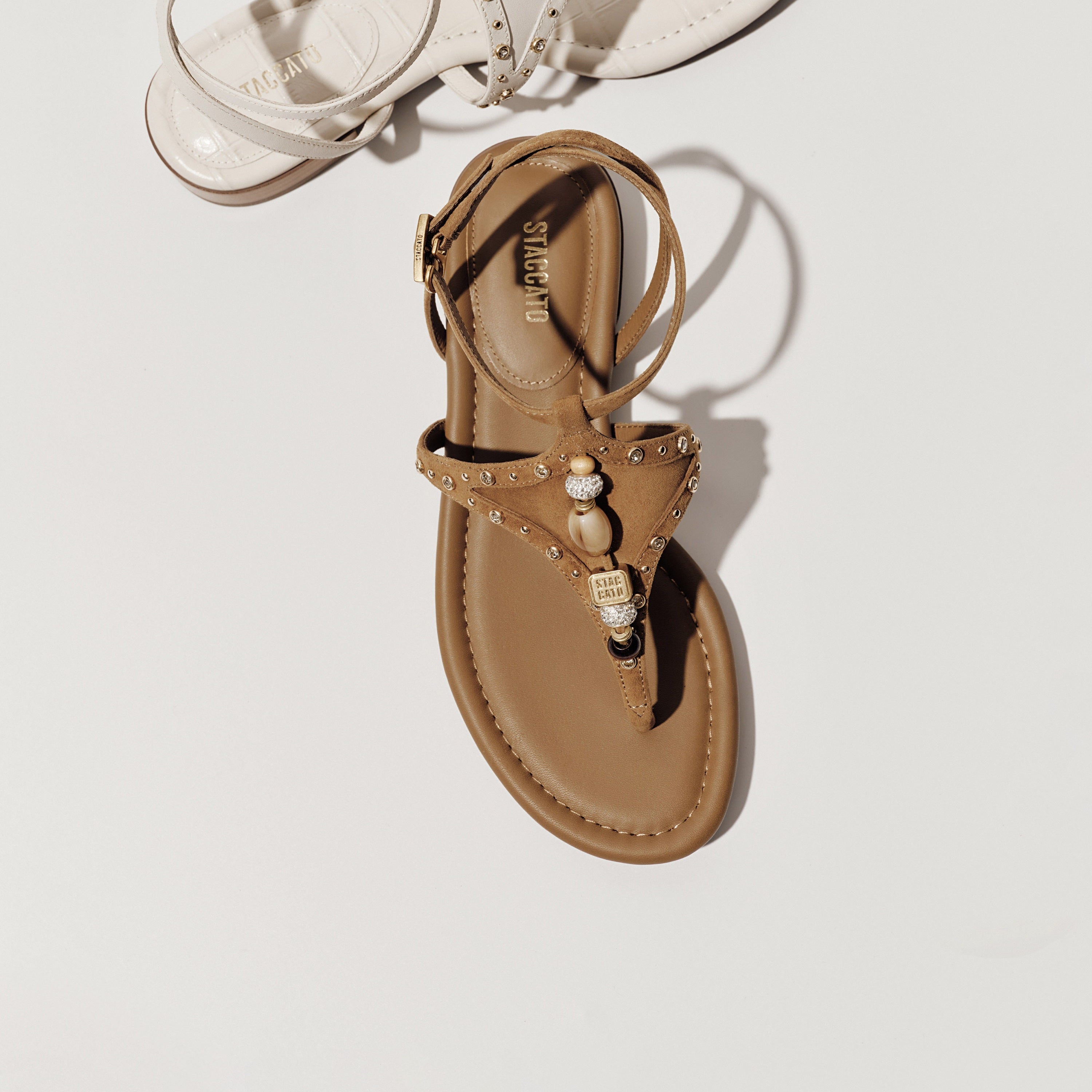 Sparkle Brown Leather Ankle Strap Flip-flops Slippers