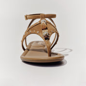 Sparkle Brown Leather Ankle Strap Flip-flops Slippers