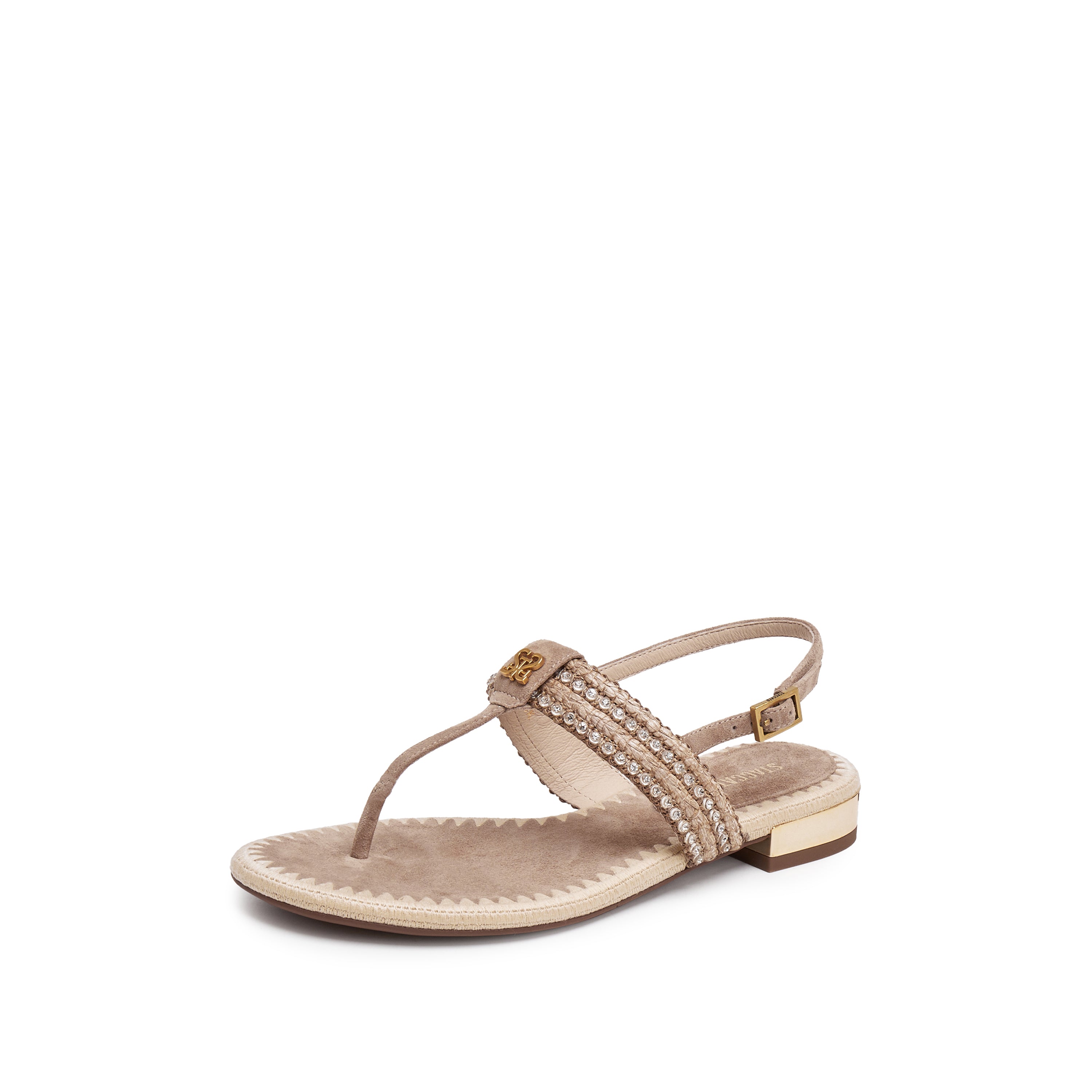 Taupe Crystal Straw Thong Slingback Sandals