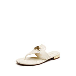 Load image into Gallery viewer, Beige ST Buckle Thong Leather Slides
