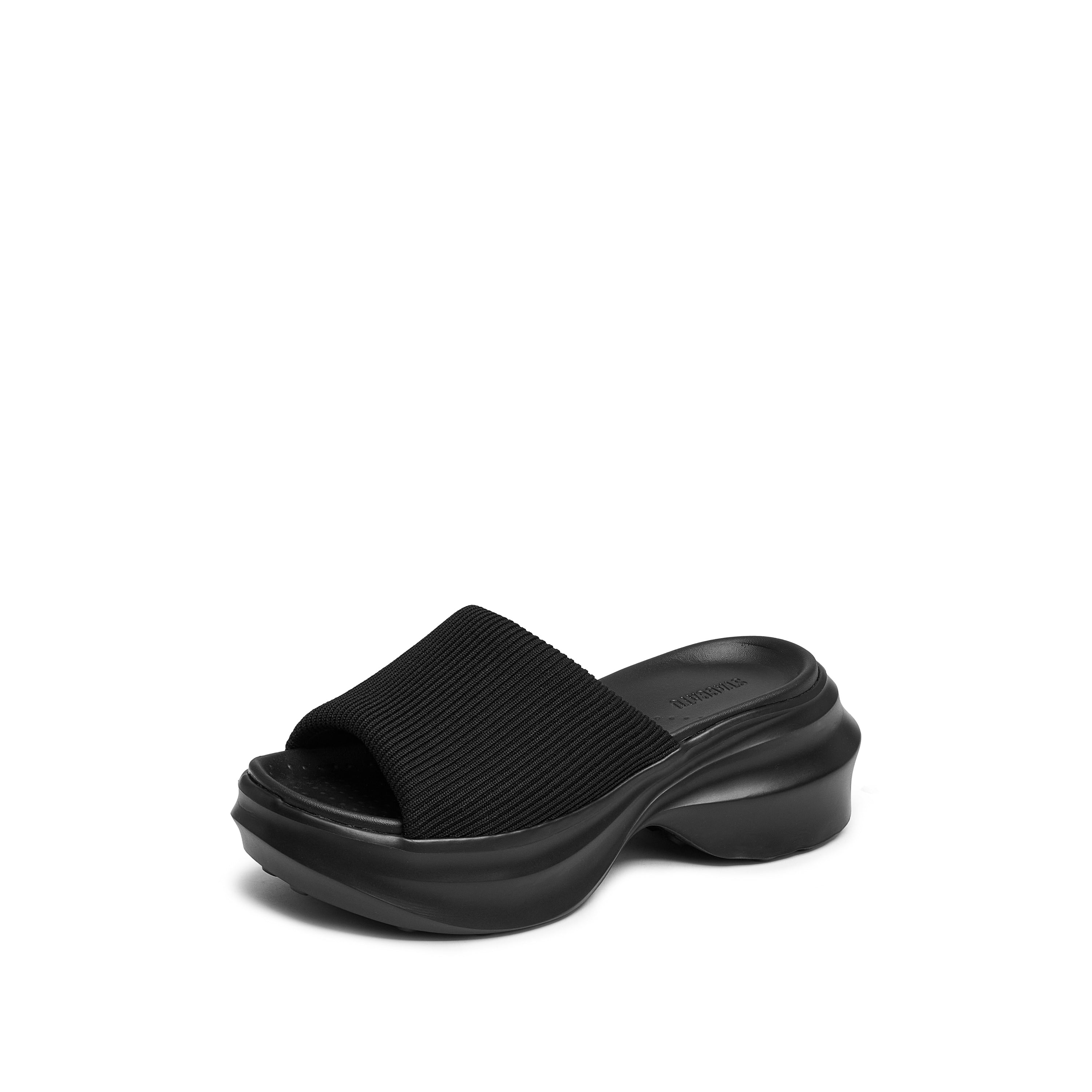 Black Knit Platform Slides