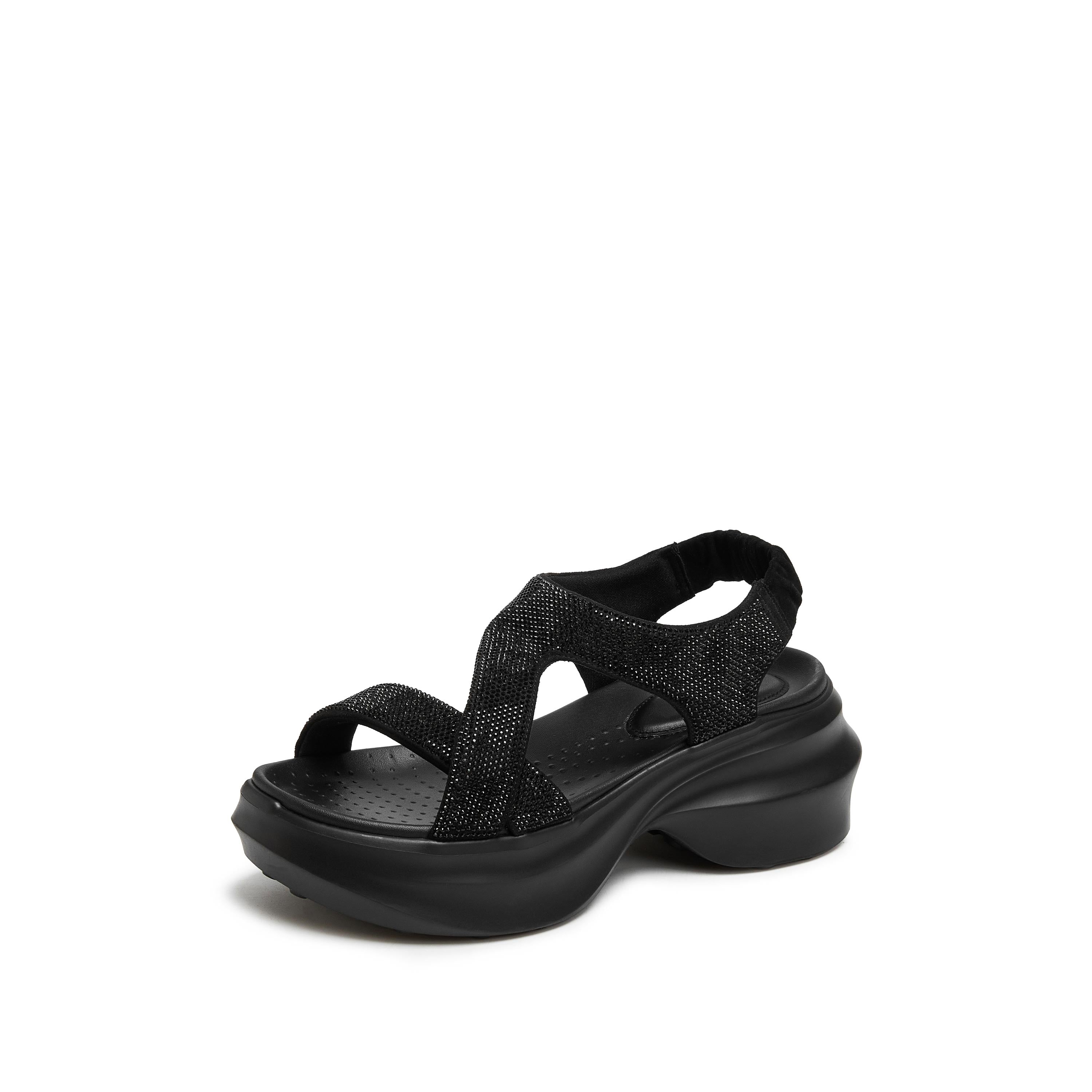 Black Crystal-embellished Cross Sporty Sandals
