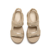 Taupe Knitted Crystal Edge Chunky Sporty Sandals