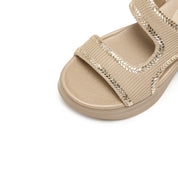 Taupe Knitted Crystal Edge Chunky Sporty Sandals