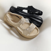 Taupe Knitted Crystal Edge Chunky Sporty Sandals