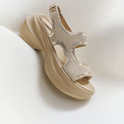 Taupe Knitted Crystal Edge Chunky Sporty Sandals