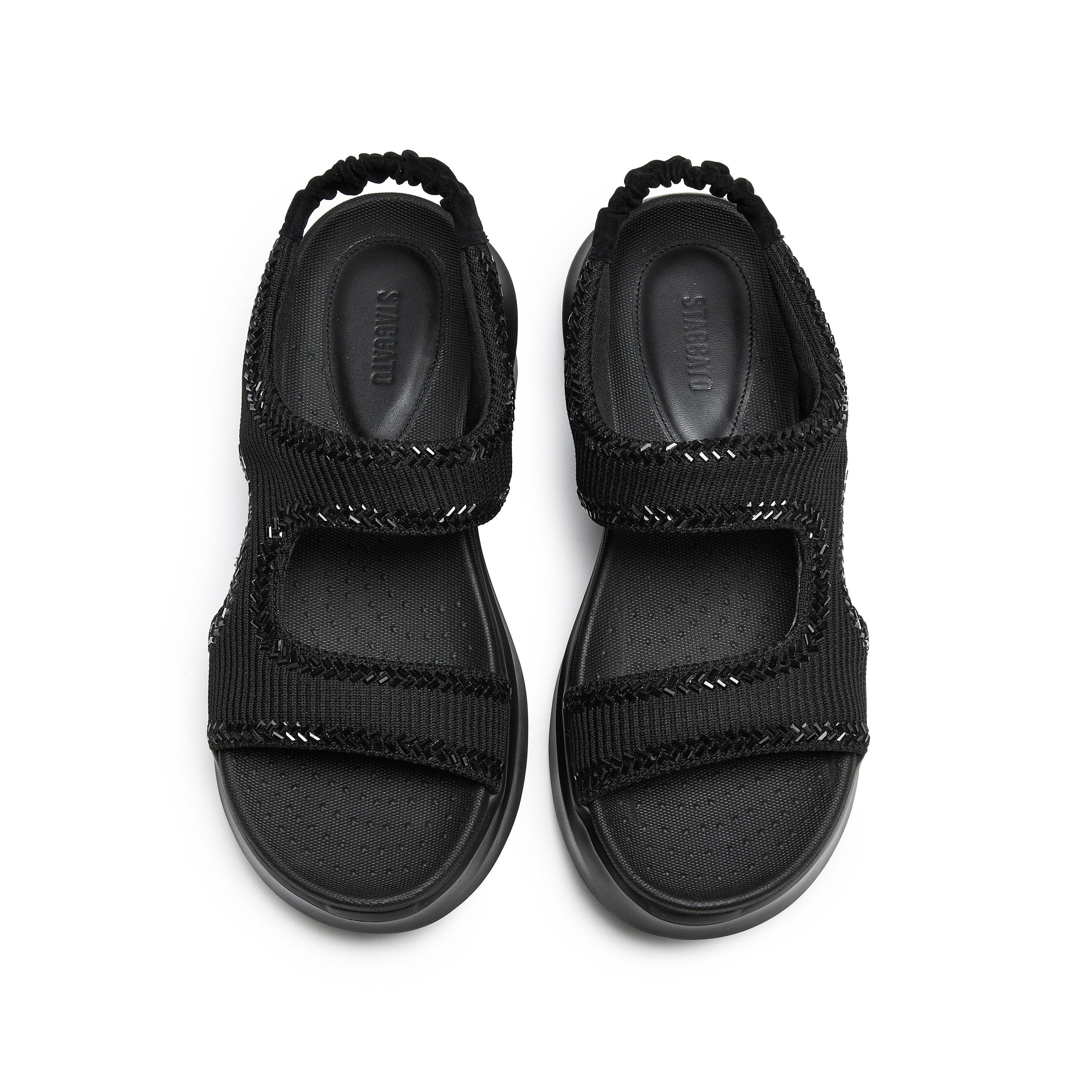 Black Knitted Crystal Edge Chunky Sporty Sandals