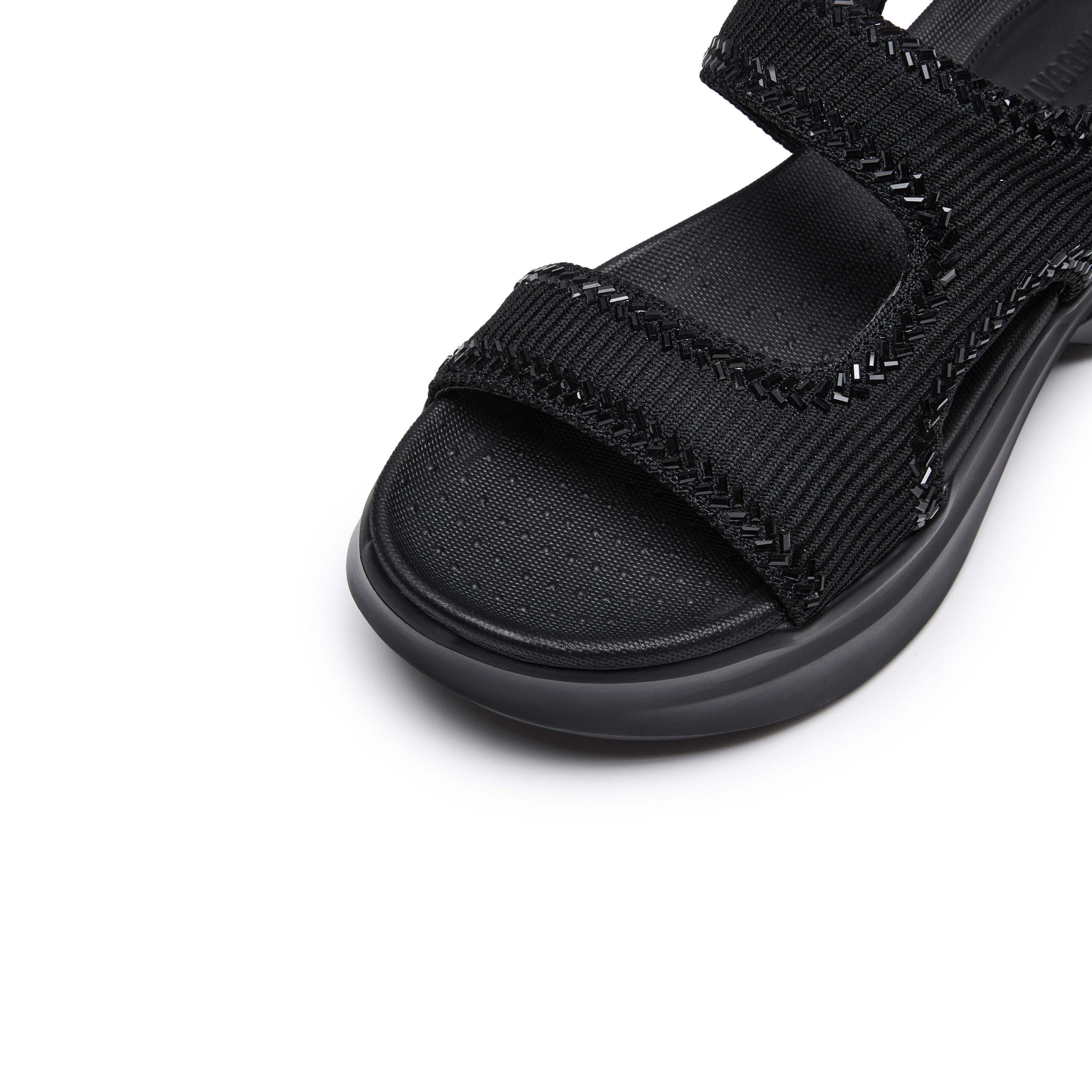 Black Knitted Crystal Edge Chunky Sporty Sandals