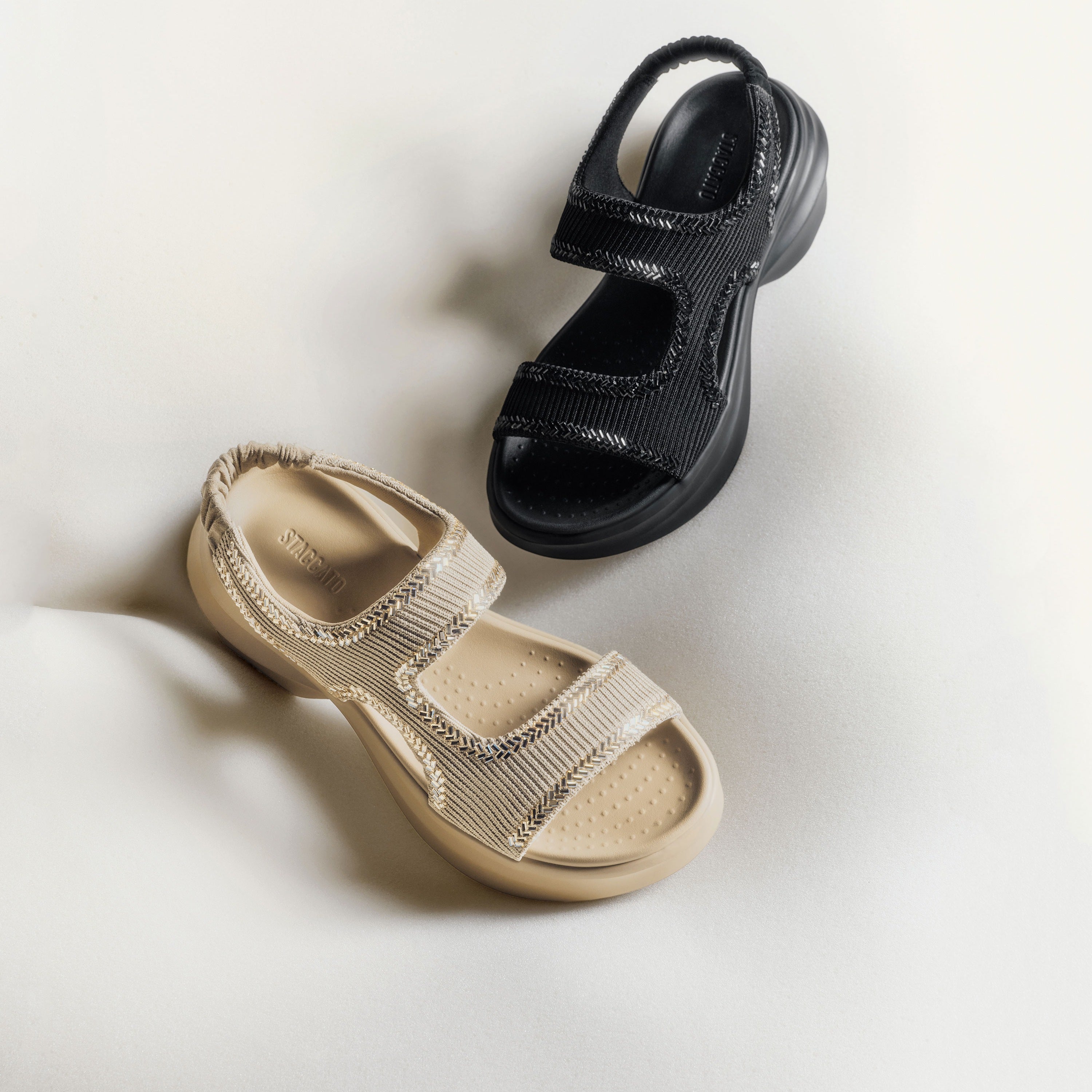 Black Knitted Crystal Edge Chunky Sporty Sandals