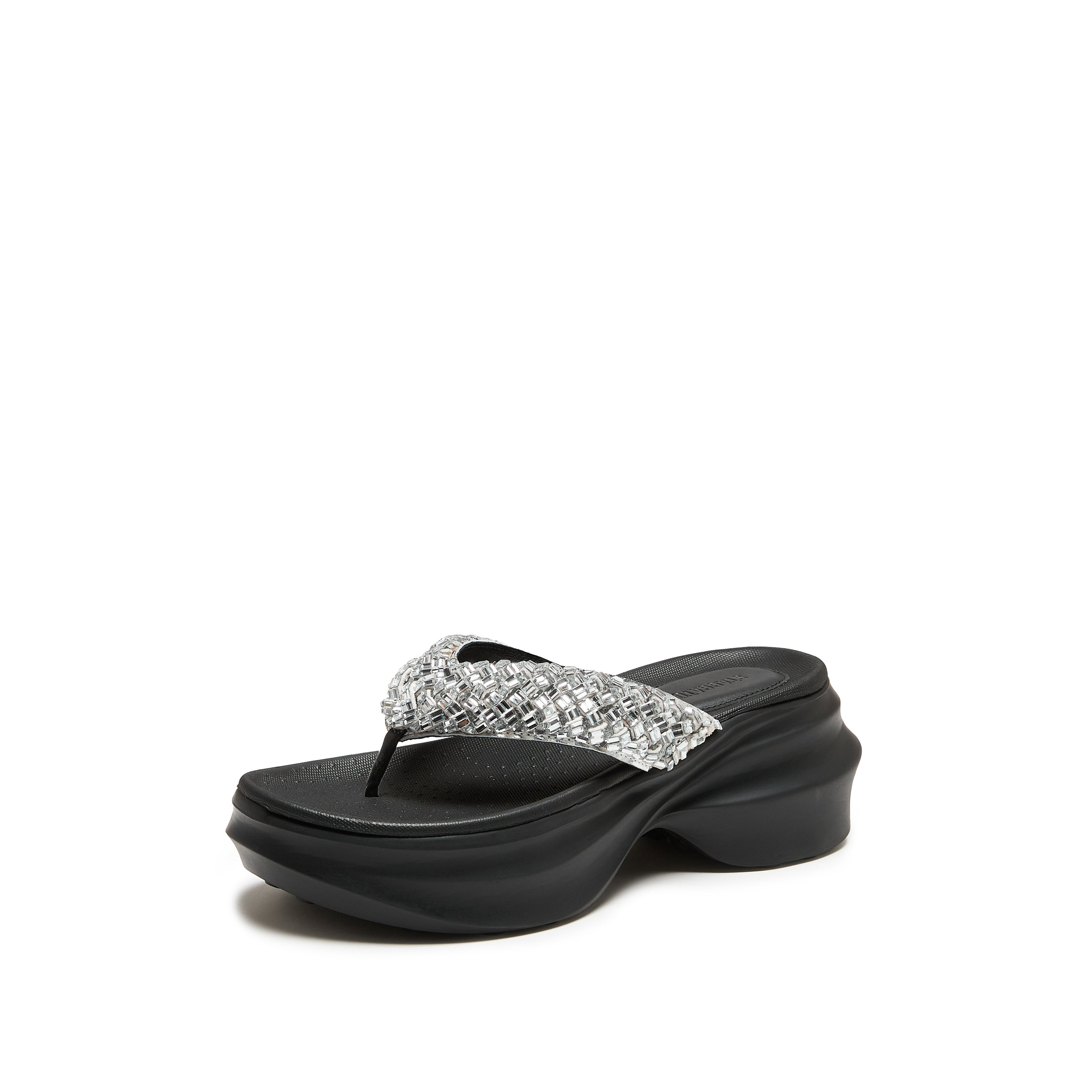 Crystal Knitted Pattern Chunky Flip-flops Slippers
