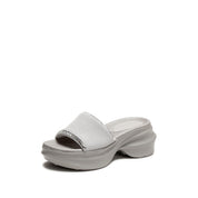 Grey Knitted Crystal Edge Chunky Sliders