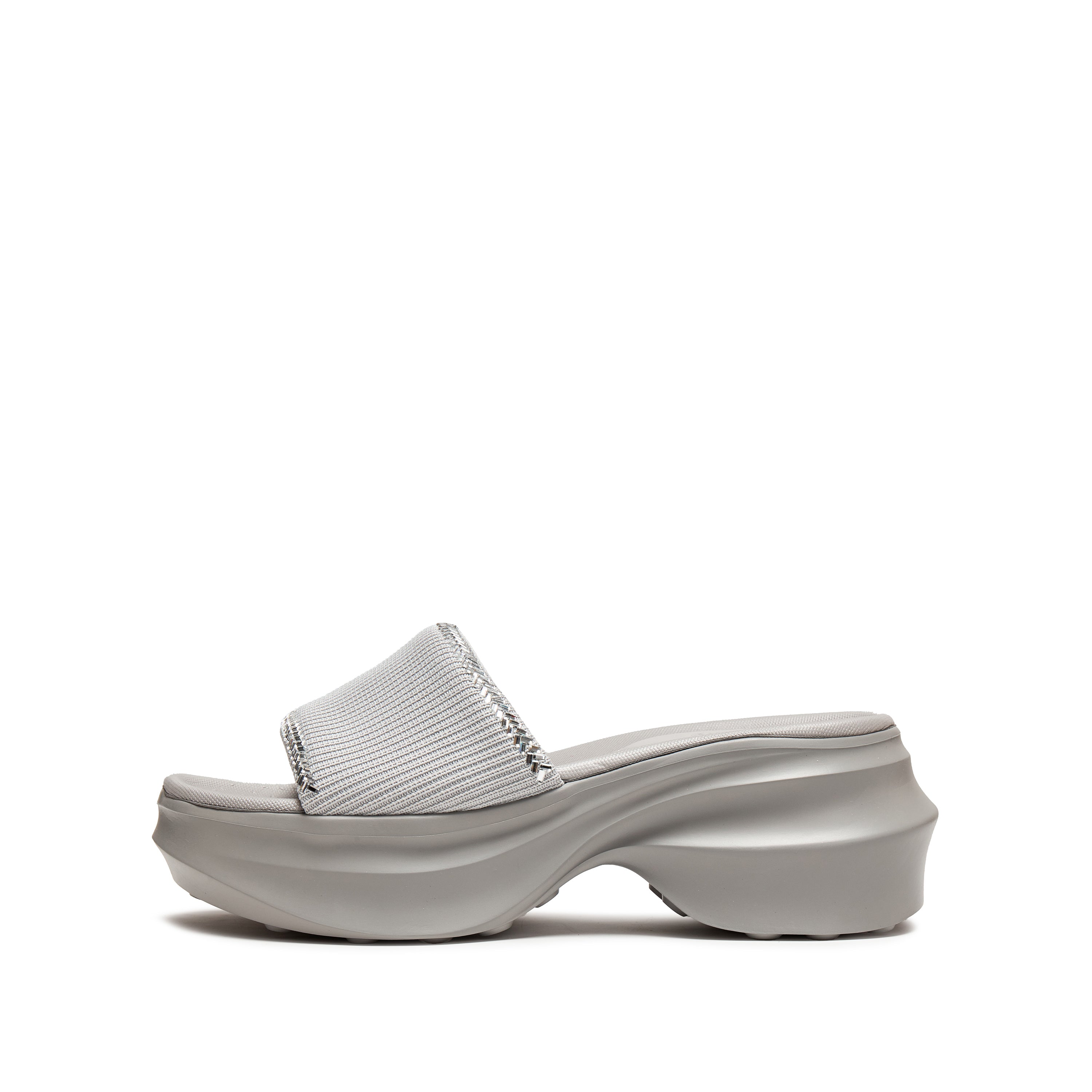 Grey Knitted Crystal Edge Chunky Sliders