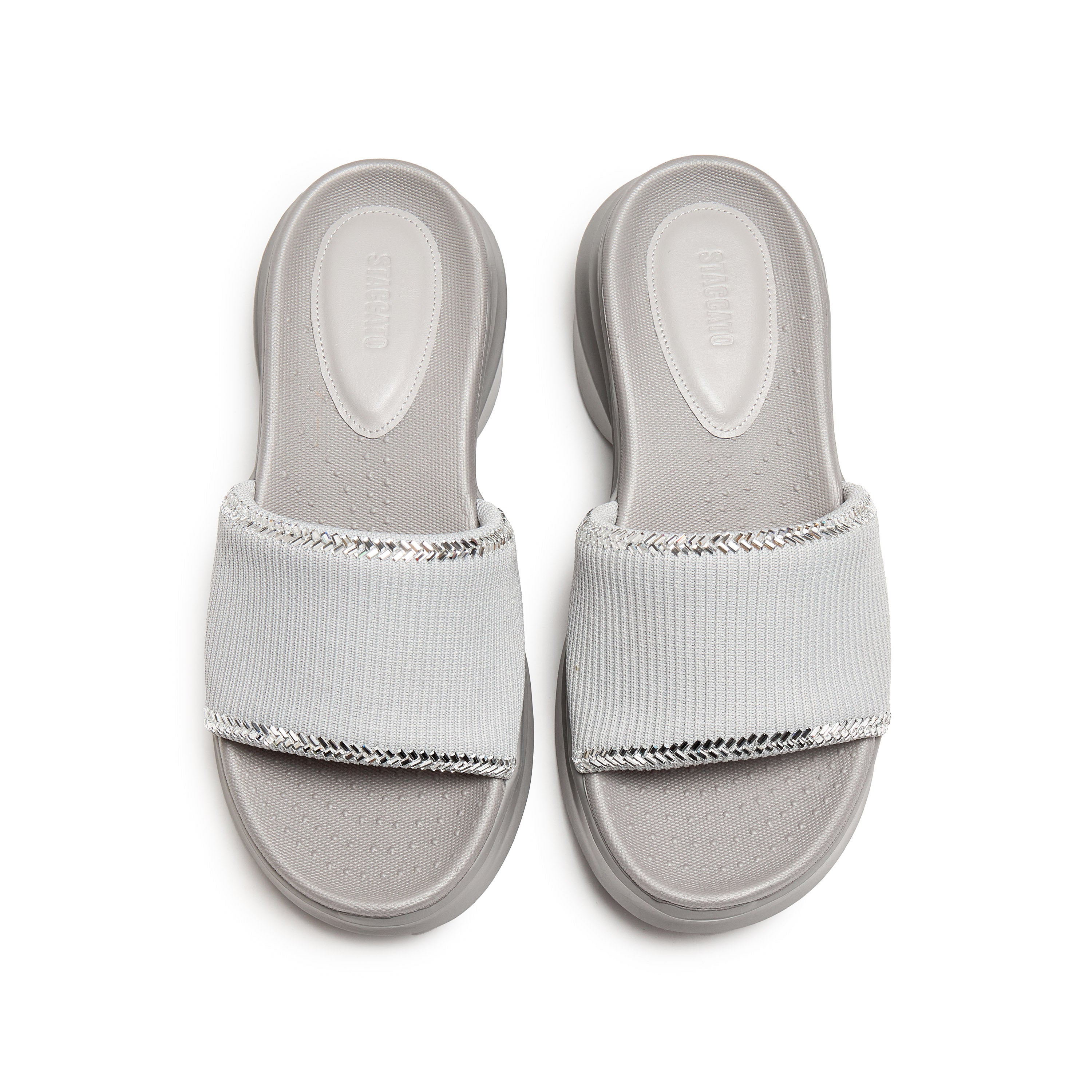 Grey Knitted Crystal Edge Chunky Sliders