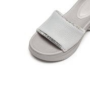 Grey Knitted Crystal Edge Chunky Sliders