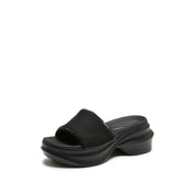 Black Knitted Crystal Edge Chunky Sliders