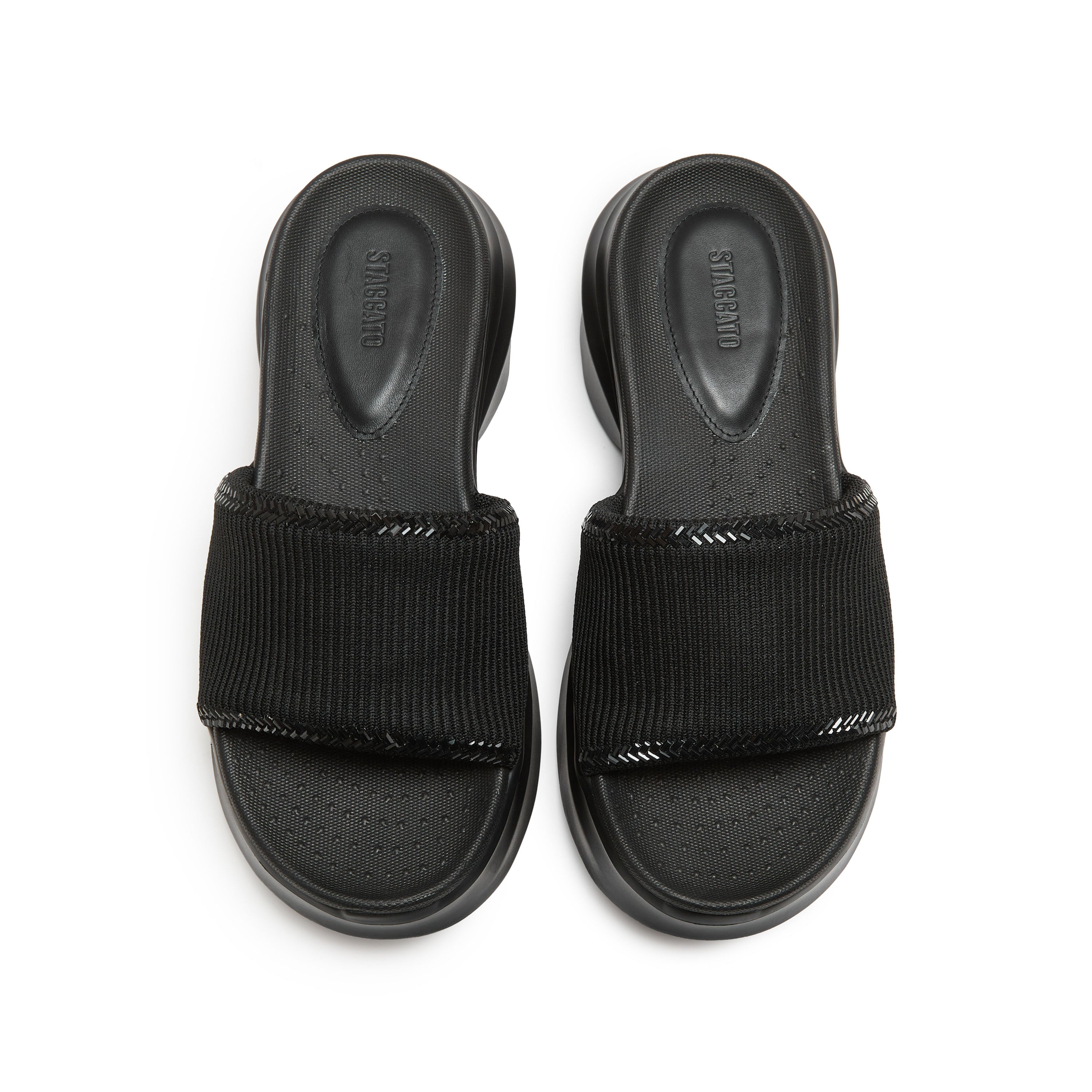 Black Knitted Crystal Edge Chunky Sliders