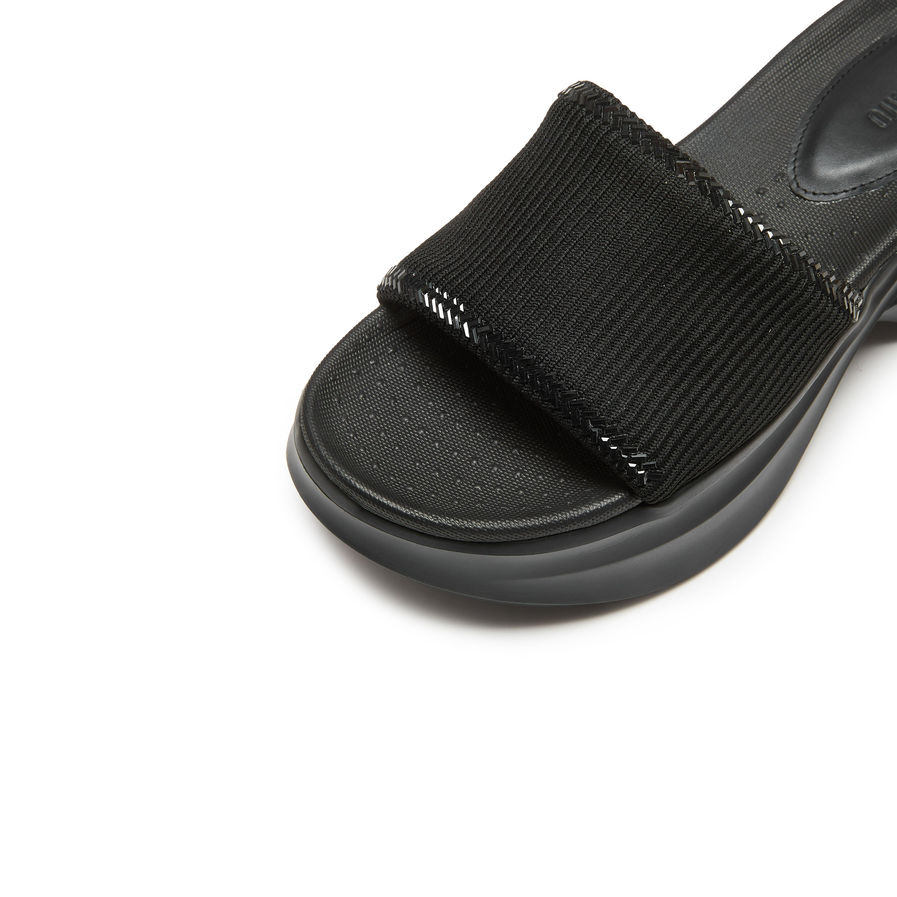 Black Knitted Crystal Edge Chunky Sliders