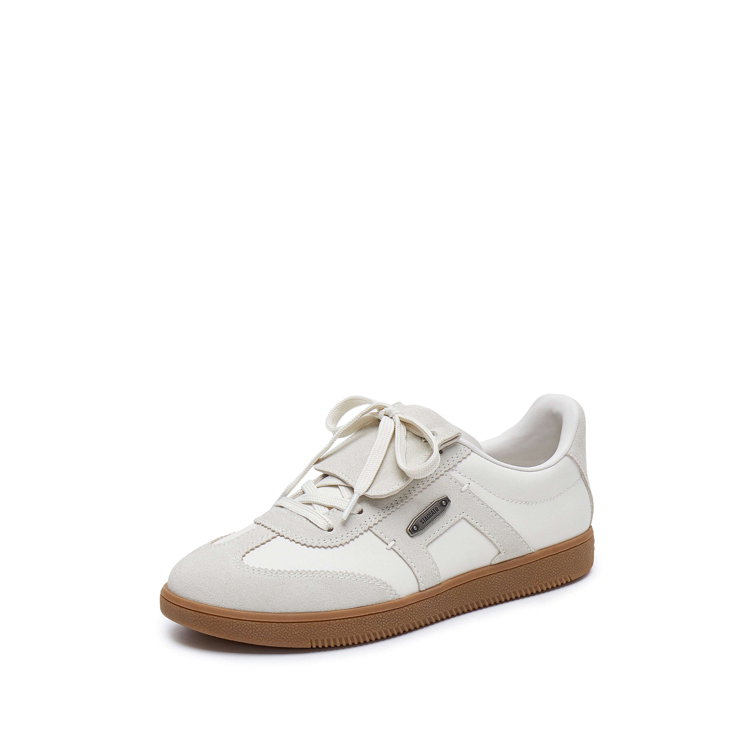 Beige Lace-Up Detachable Tongue Sneakers