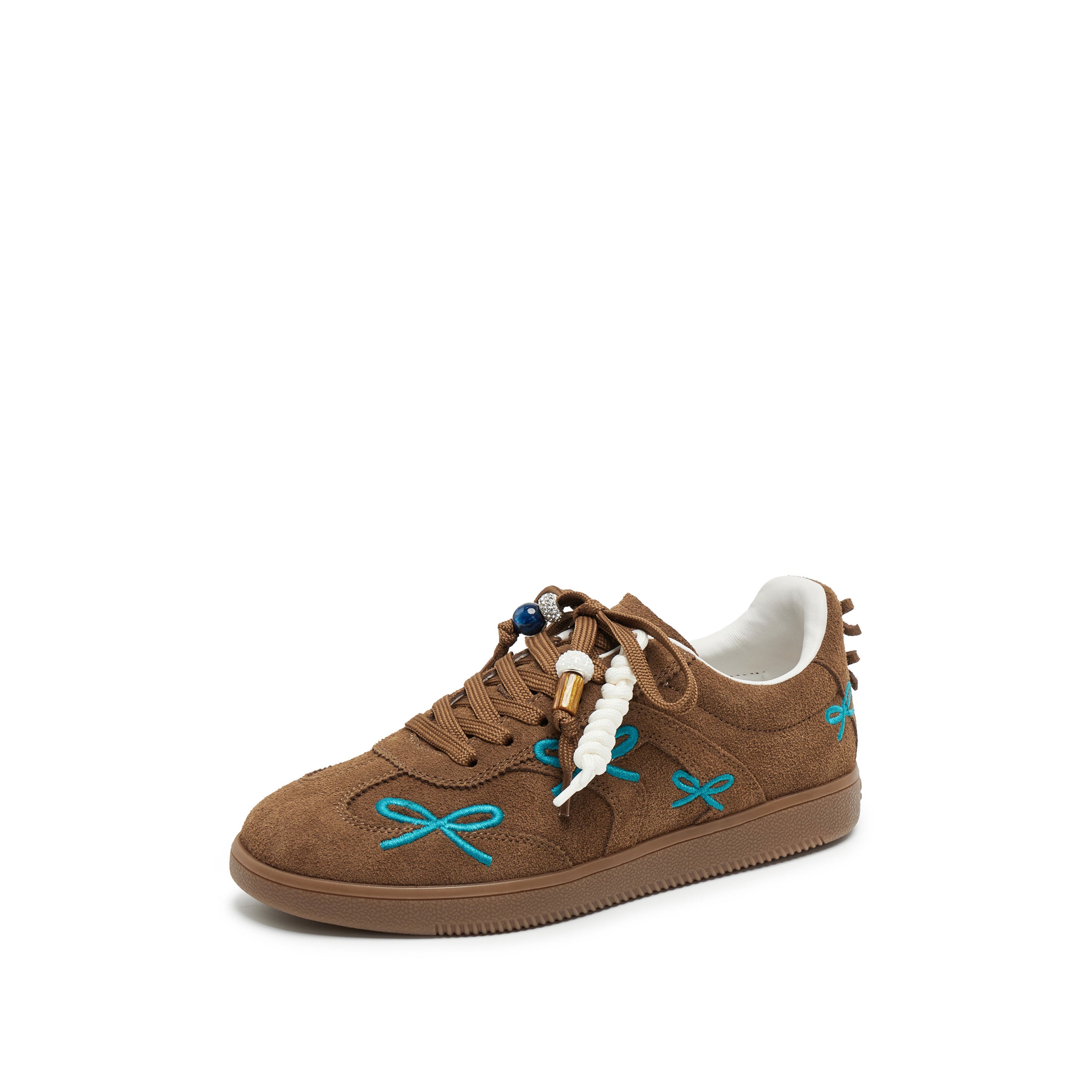 Blue Brown Bow Embroidery Casual Sneakers