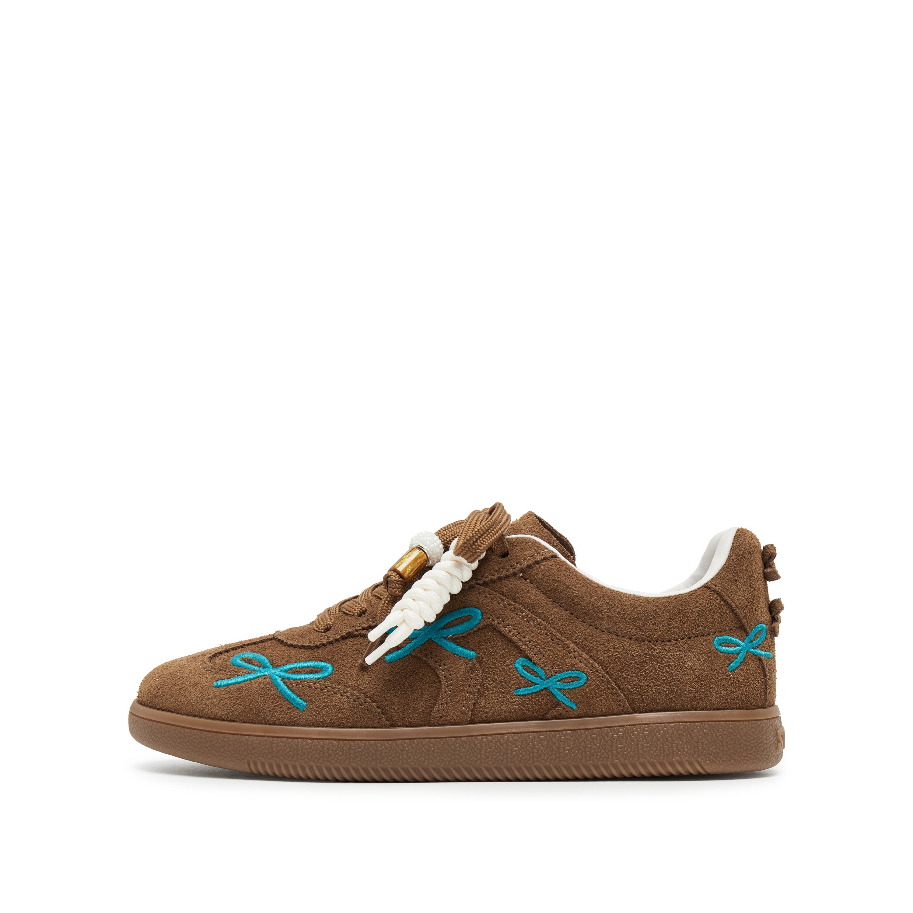 Blue Brown Bow Embroidery Casual Sneakers