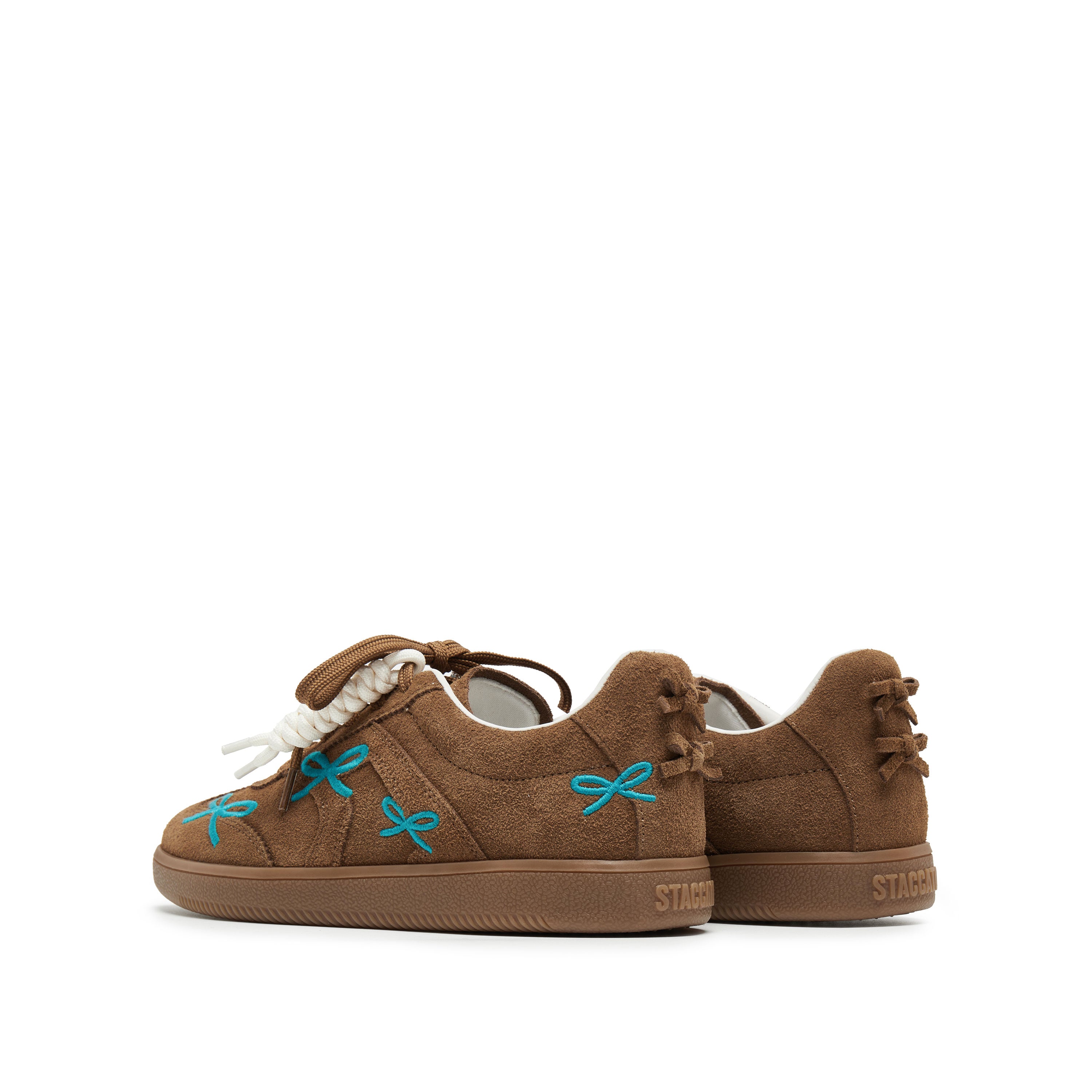 Blue Brown Bow Embroidery Casual Sneakers