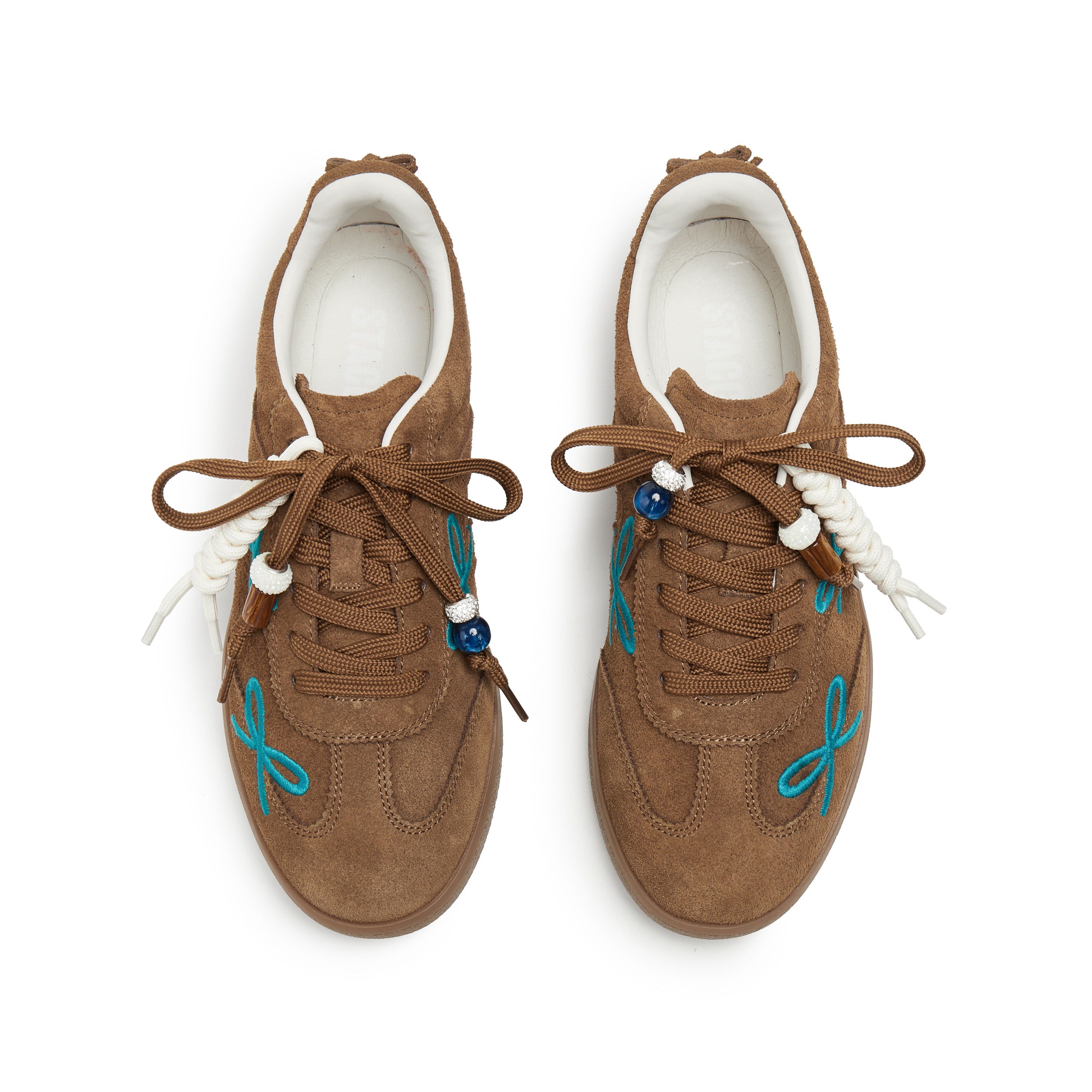 Blue Brown Bow Embroidery Casual Sneakers