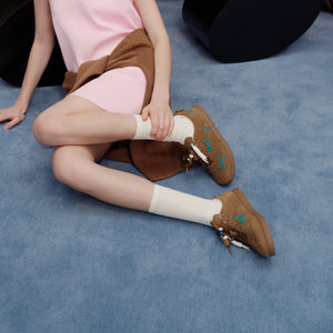 Blue Brown Bow Embroidery Casual Sneakers