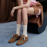 Load image into Gallery viewer, Blue Brown Bow Embroidery Casual Sneakers
