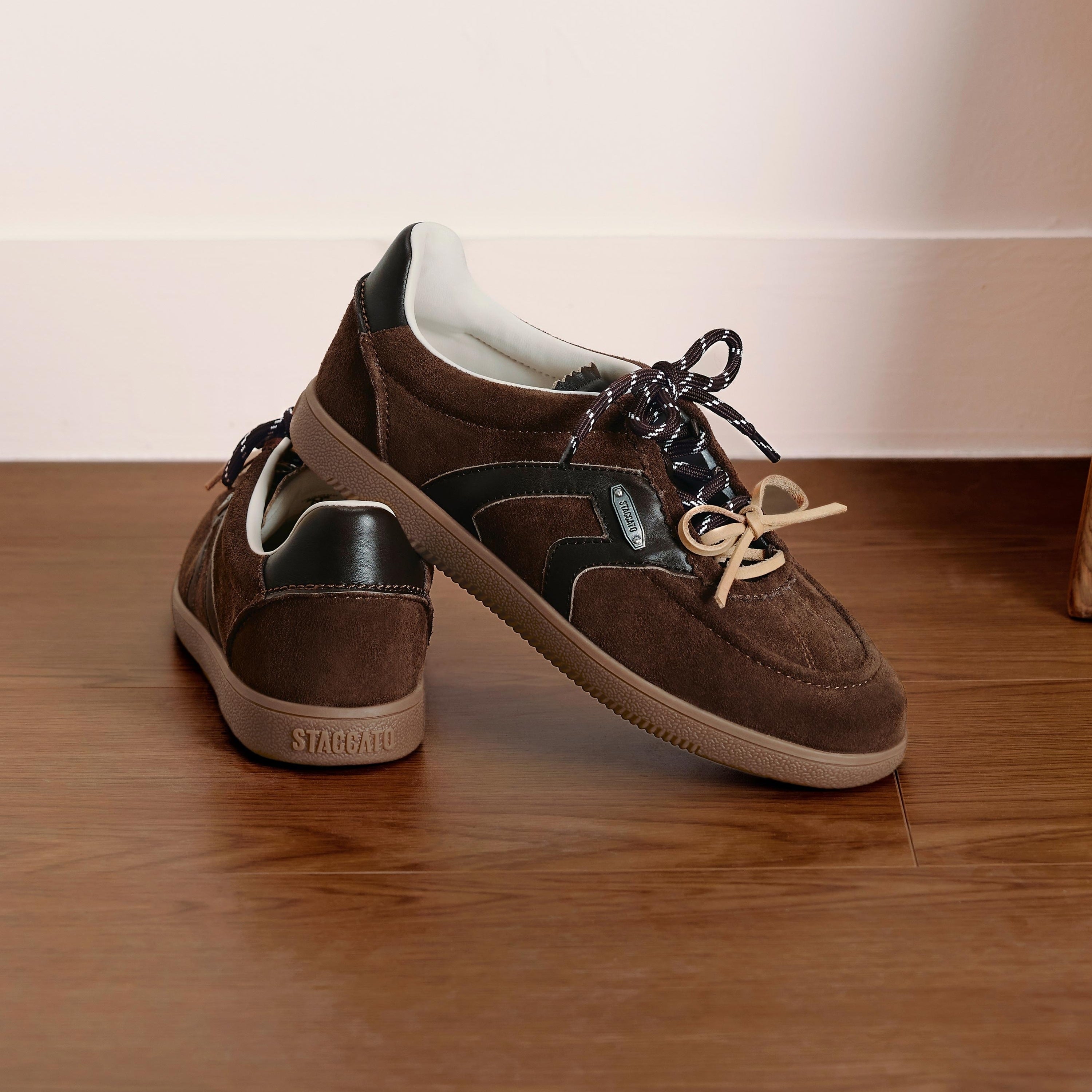 Brown Double Lace Up Casual Sneakers