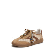 Taupe Knitted Patched Lace Up Runners