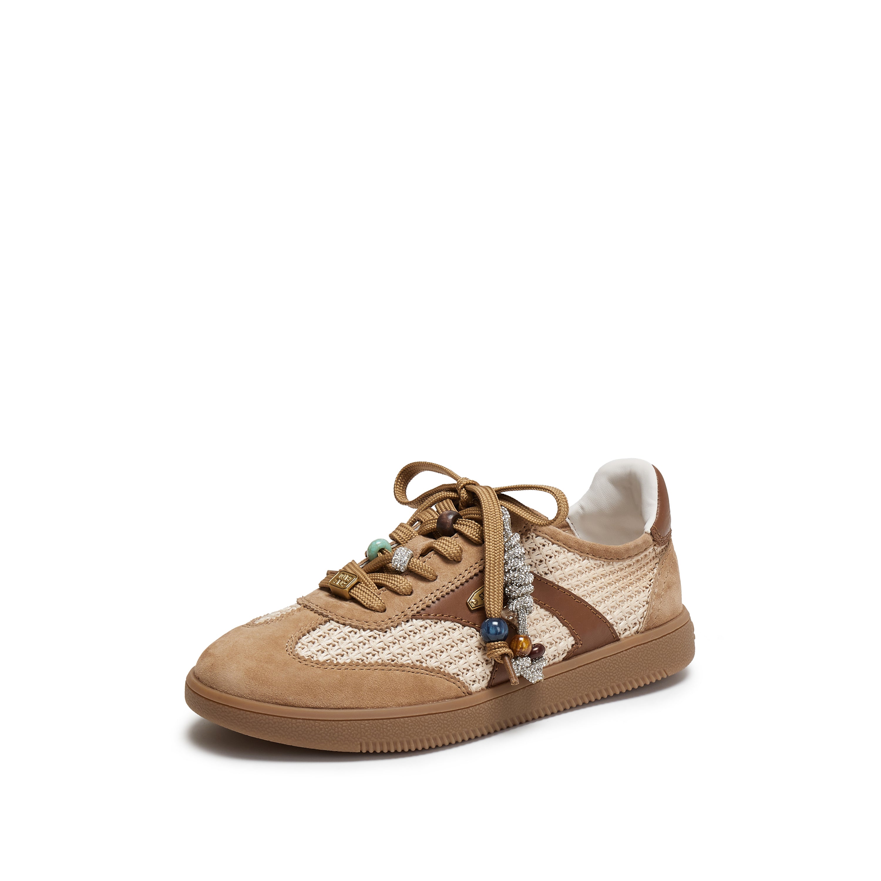 Taupe Knitted Patched Lace Up Runners