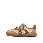 Taupe Knitted Patched Lace Up Runners