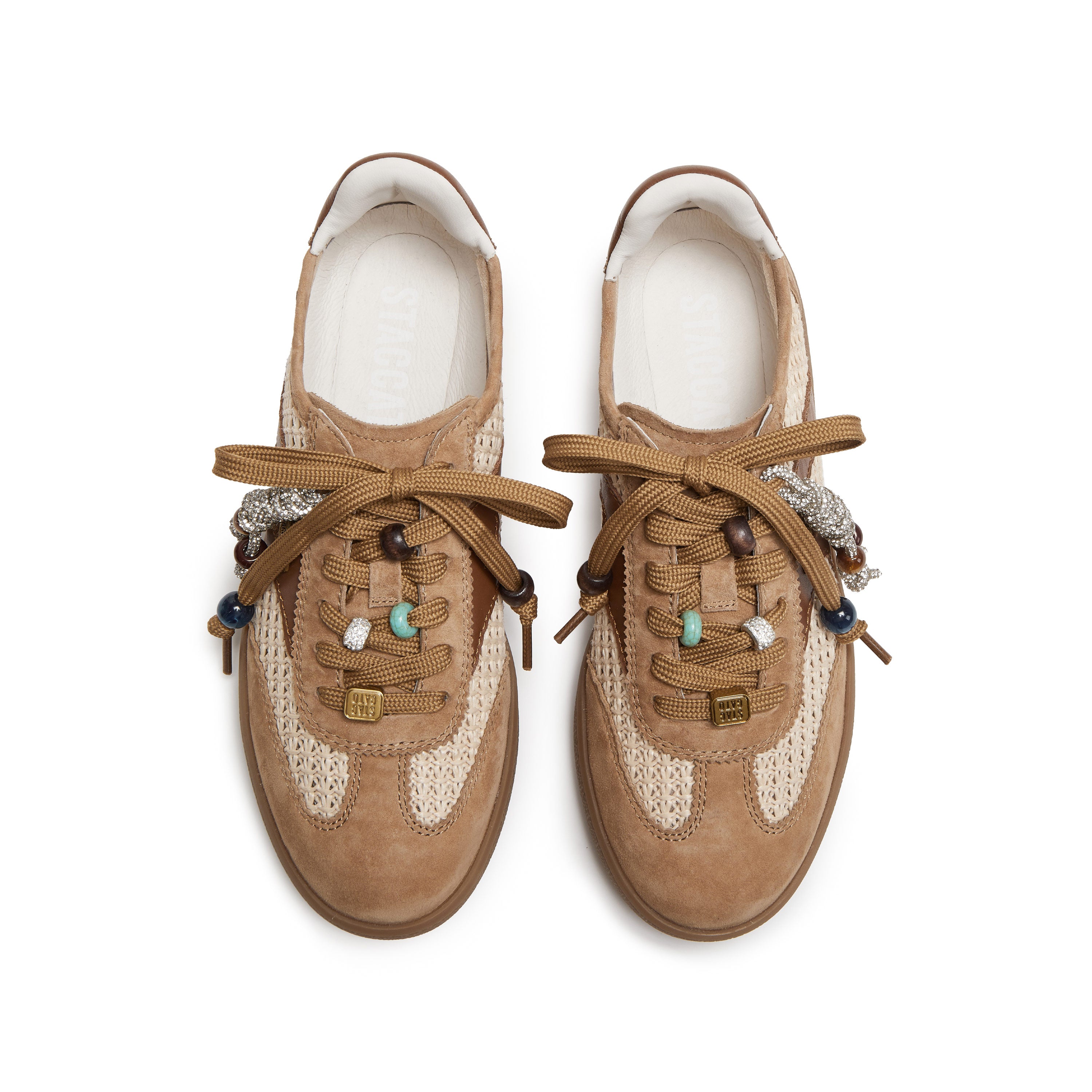 Taupe Knitted Patched Lace Up Runners