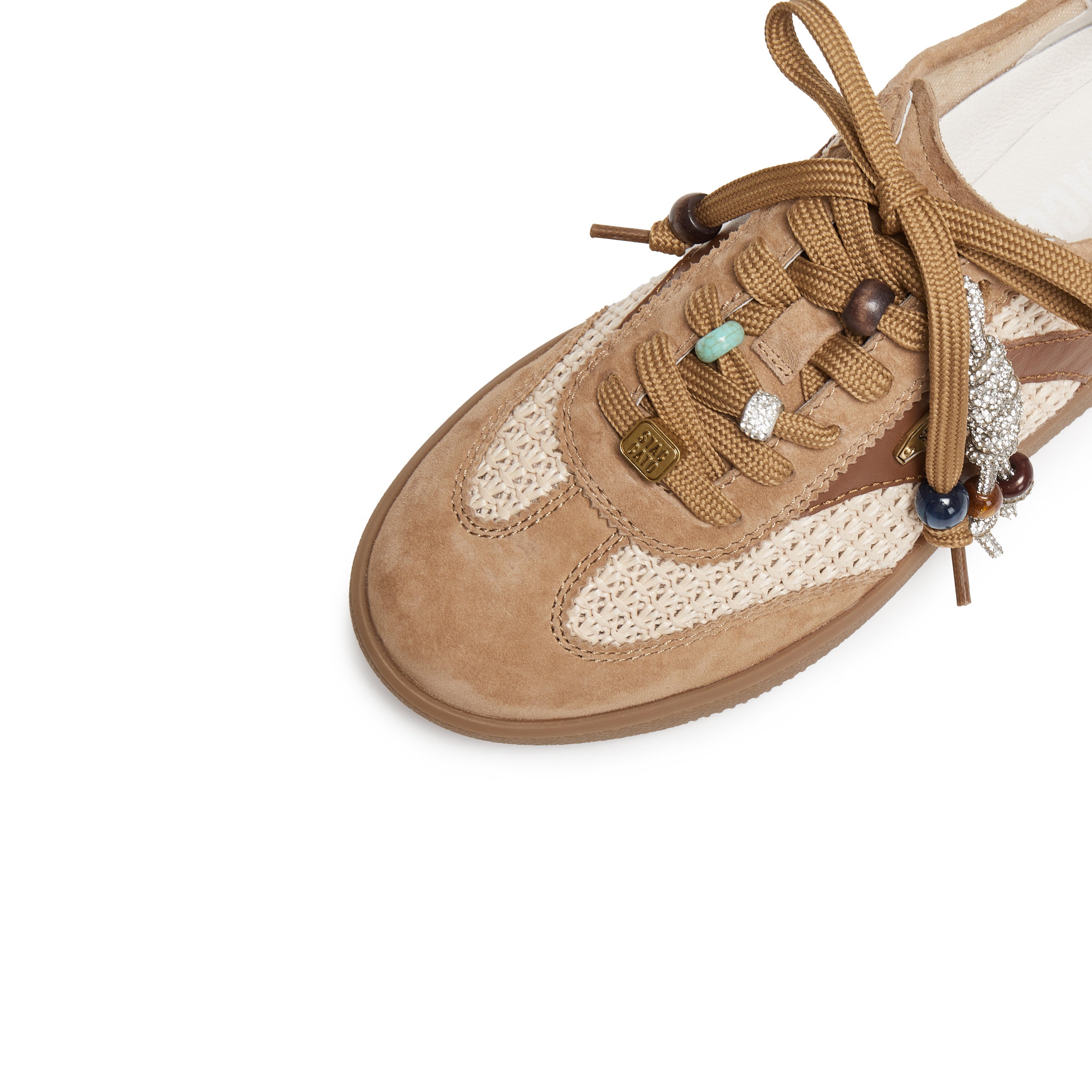 Taupe Knitted Patched Lace Up Runners