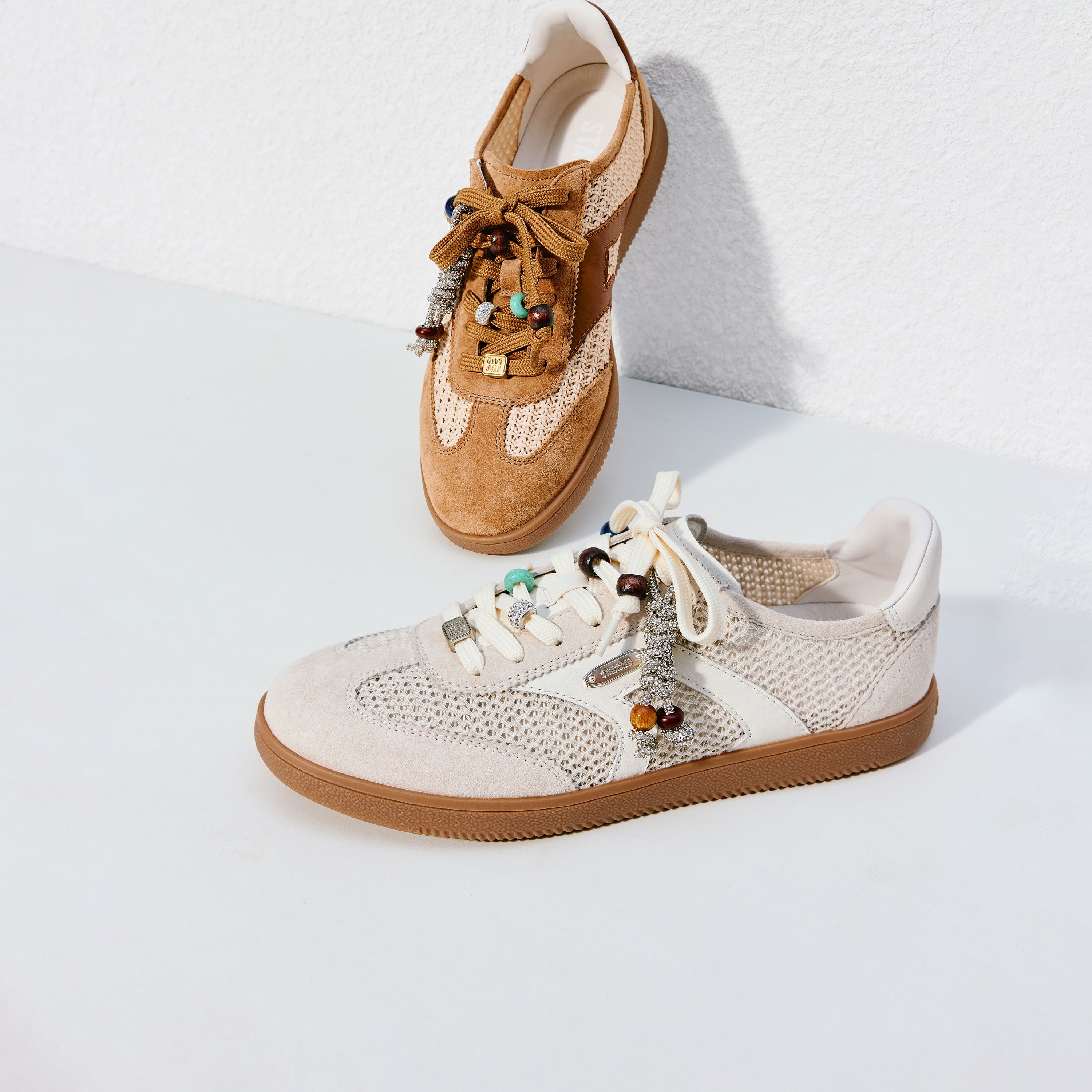 Taupe Knitted Patched Lace Up Runners