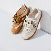 Light Grey Knitted Patched Lace Up Runners
