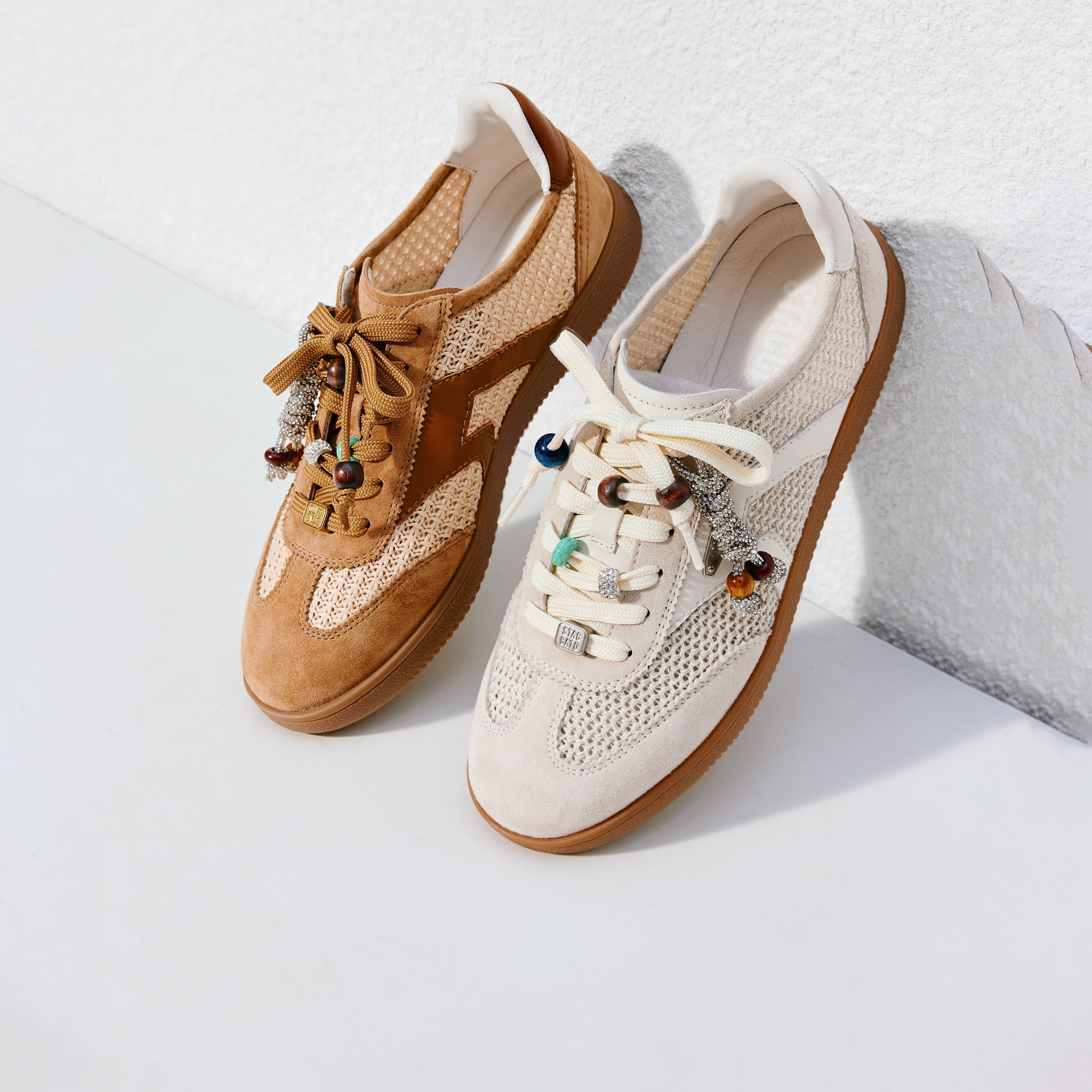 Light Grey Knitted Patched Lace Up Runners