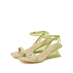 Load image into Gallery viewer, Green Strappy Transprant Slope Heel Sandals
