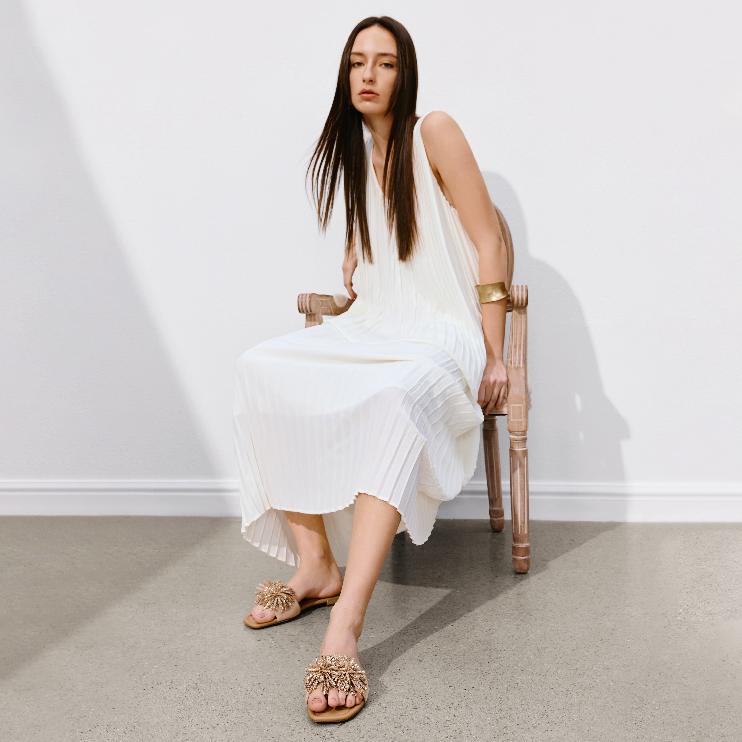 Brown Crystal Firewroks Flat Sandals