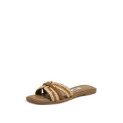 Taupe ST Straw Cube-Embellished Strap Slides