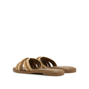 Taupe ST Straw Cube-Embellished Strap Slides