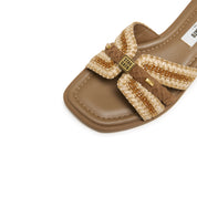 Taupe ST Straw Cube-Embellished Strap Slides