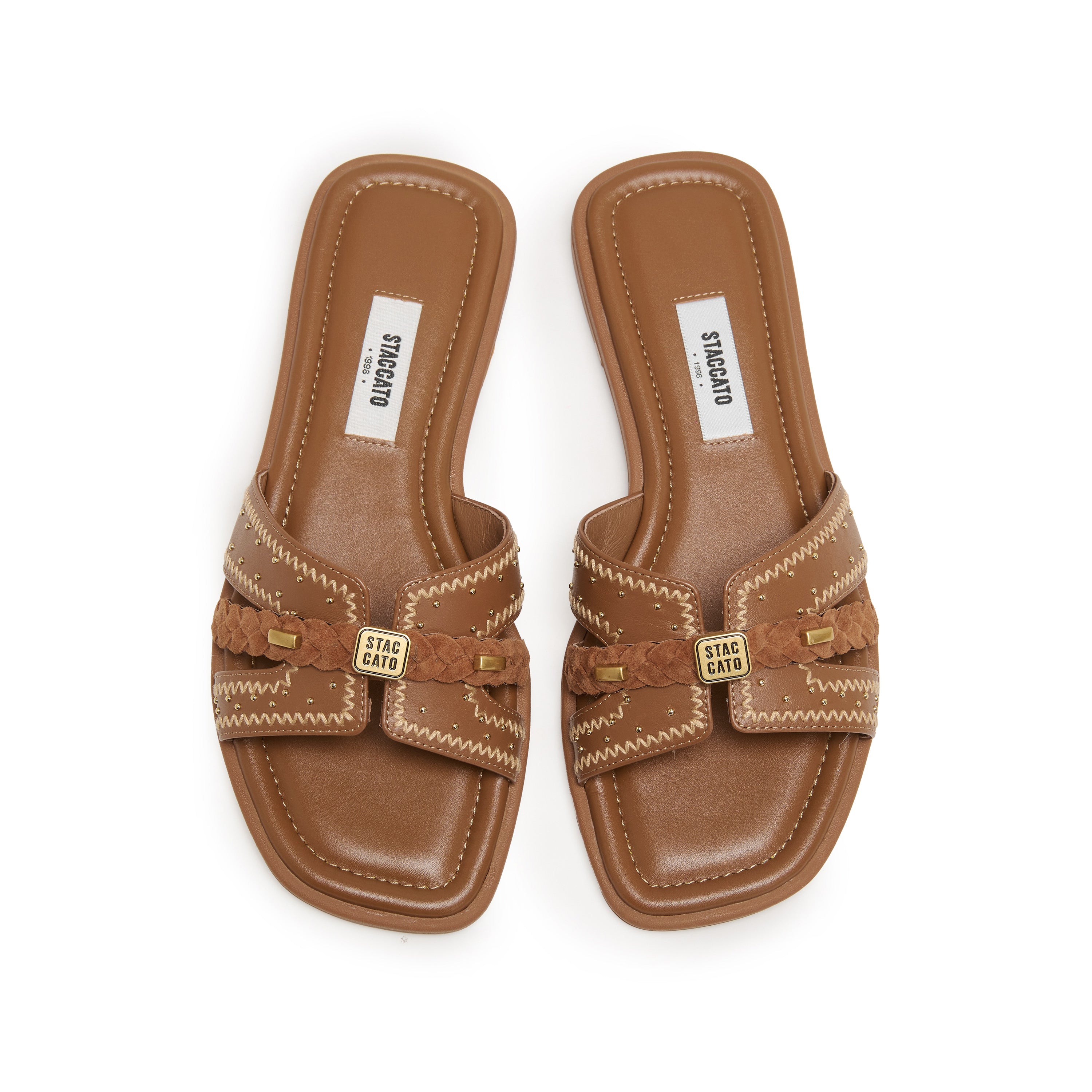 Brown ST Waxy Cube-Embellished Strap Slides