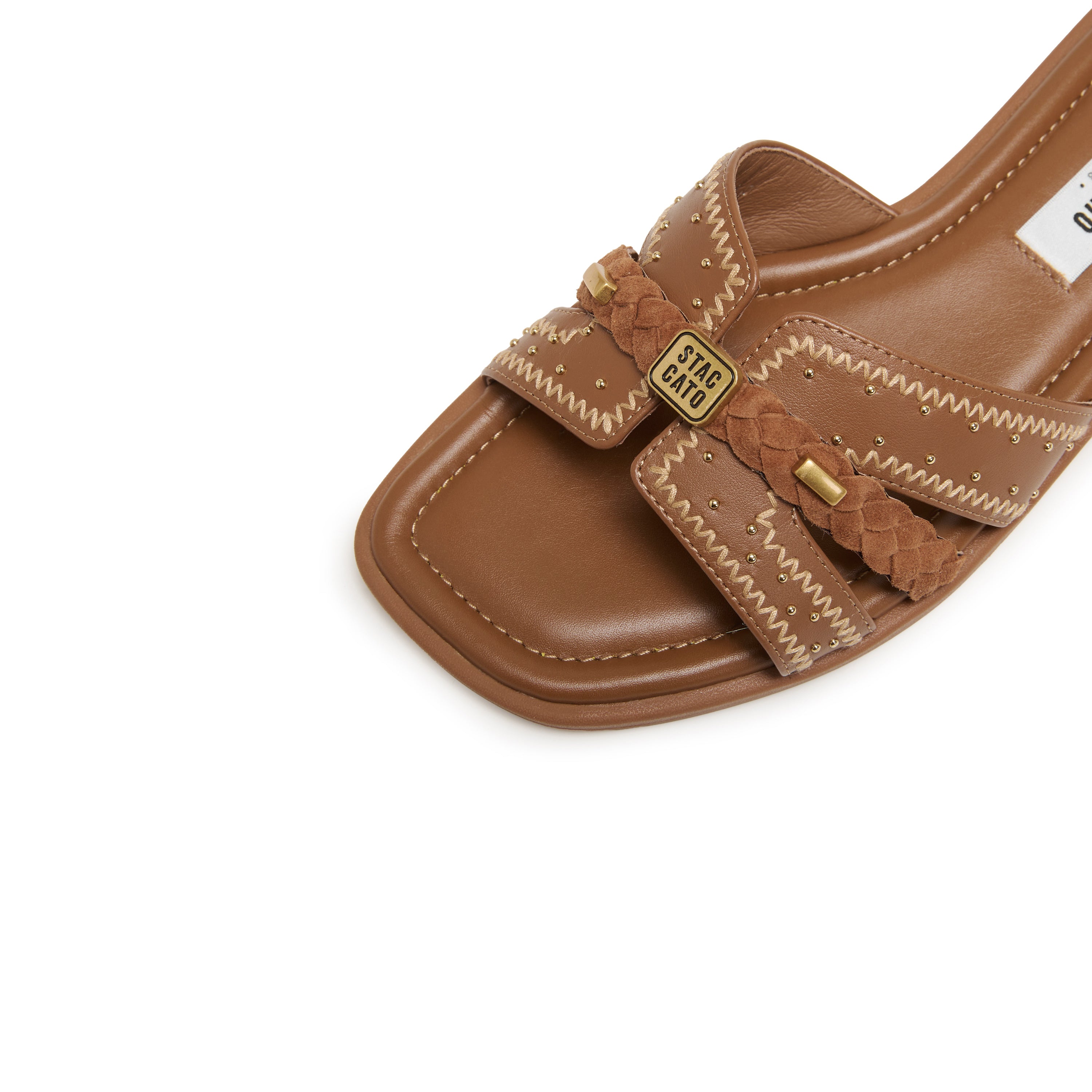Brown ST Waxy Cube-Embellished Strap Slides