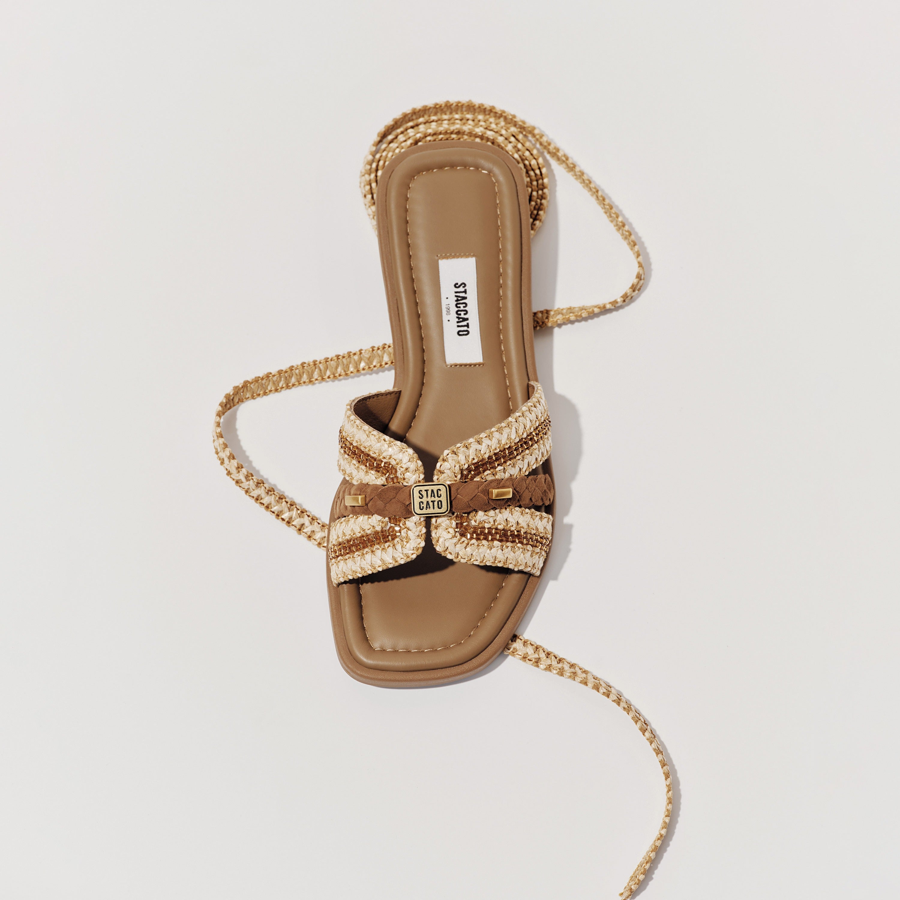 Brown ST Waxy Cube-Embellished Strap Slides