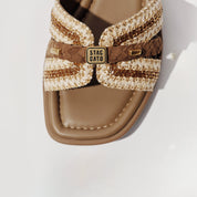 Brown ST Waxy Cube-Embellished Strap Slides