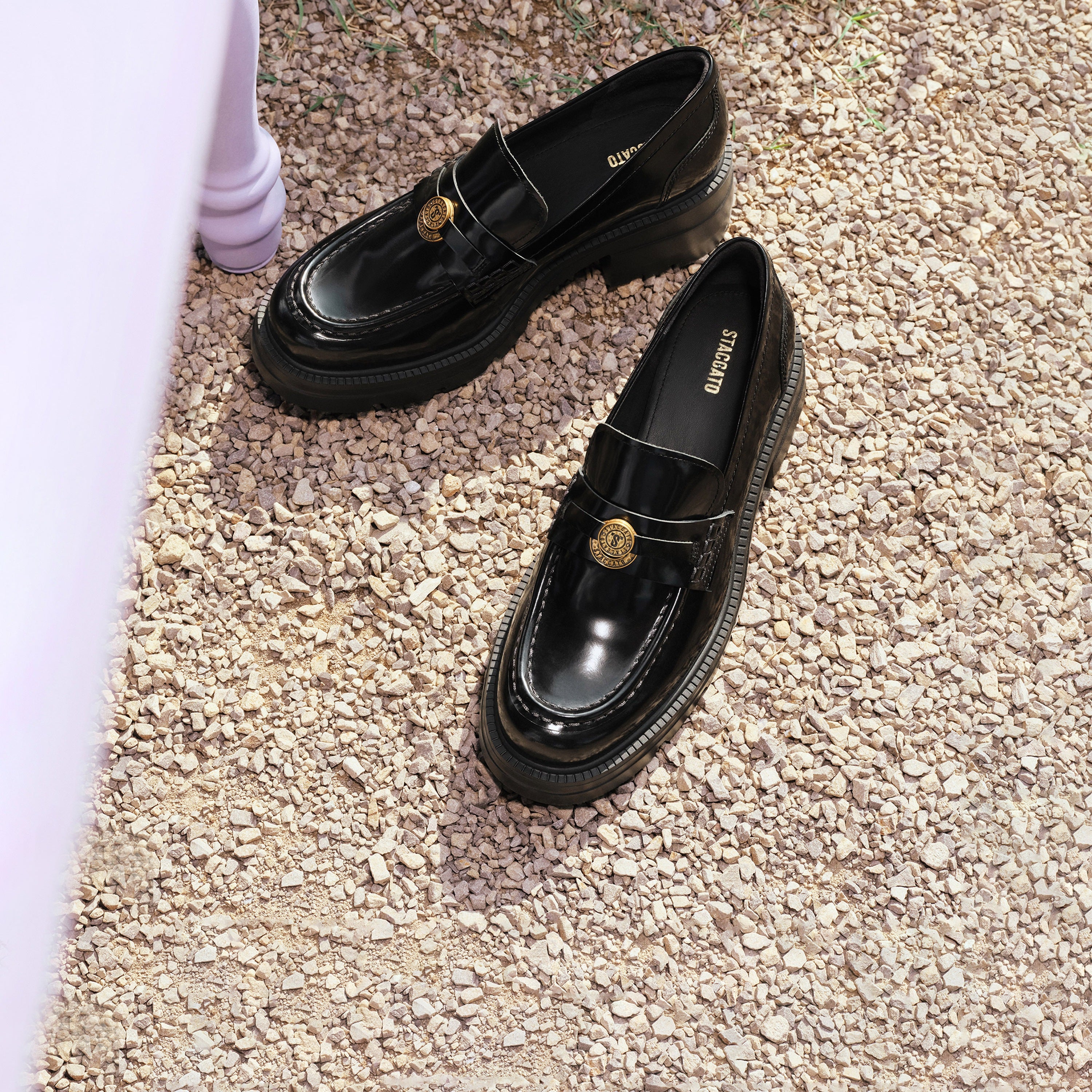 Black ST Lucky Coin Classic Flatform Loafers