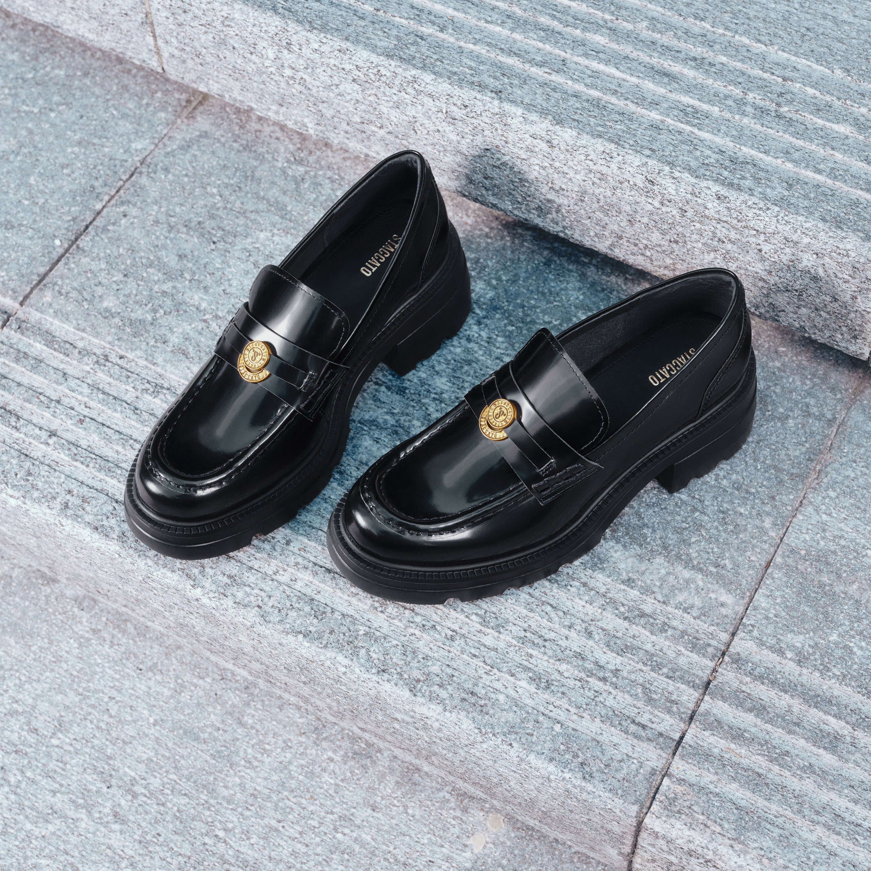 Black ST Lucky Coin Classic Flatform Loafers