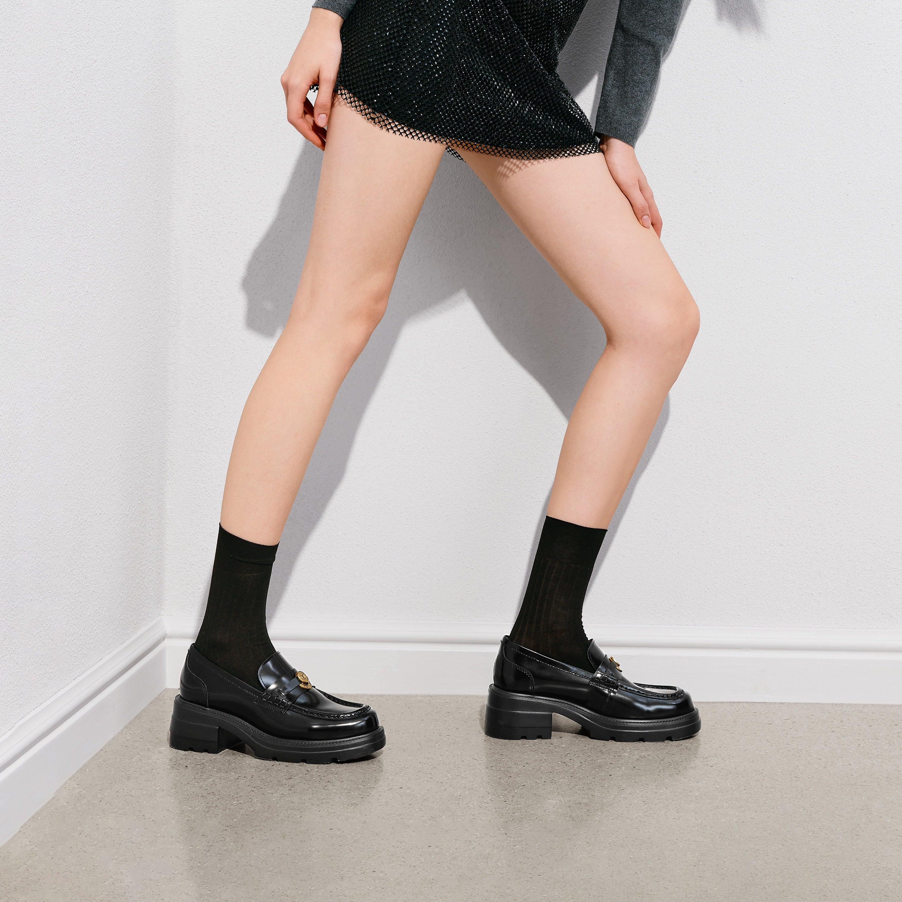 Black ST Lucky Coin Classic Flatform Loafers