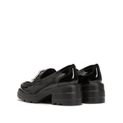 Black Crystal Square Buckle Flatform Loafers